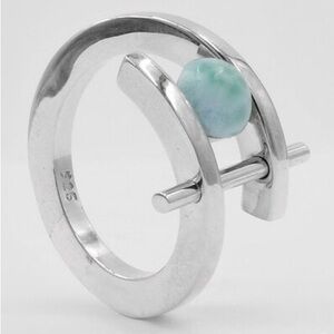 Silver Ring with Natural Larimar Stone